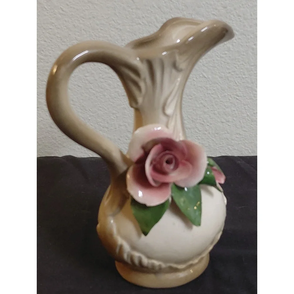 Vintage Nuova Capodimonte Italy Miniature Porcelain Flower Pitcher Vase 6